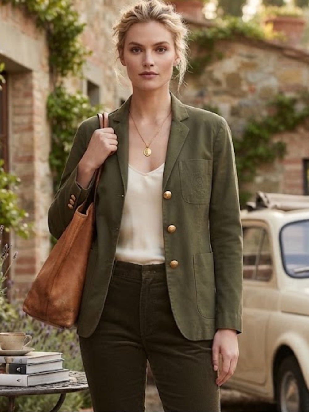 NWT Lauren Ralph Lauren green cotton blazer
